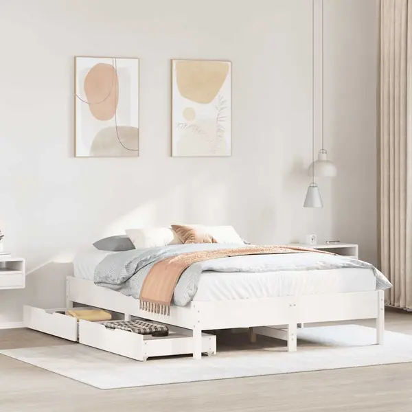 Gossi cadru de pat fara saltea, alb, 160x200 cm, lemn masiv pin
