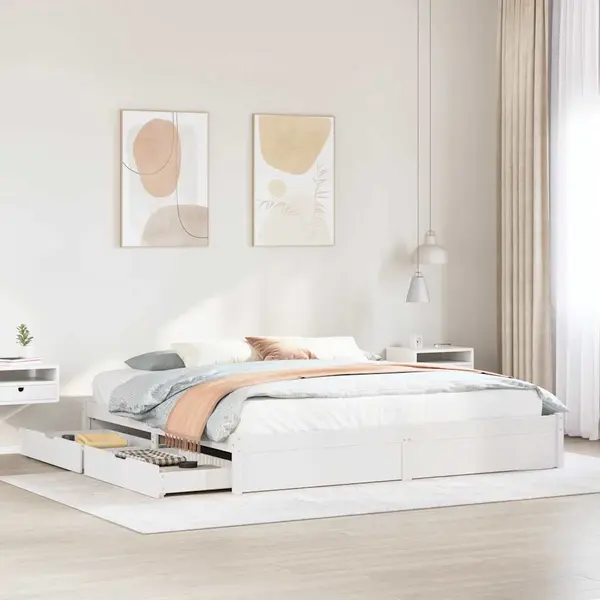 Gossi cadru de pat fara saltea, alb, 180x200 cm, lemn masiv pin