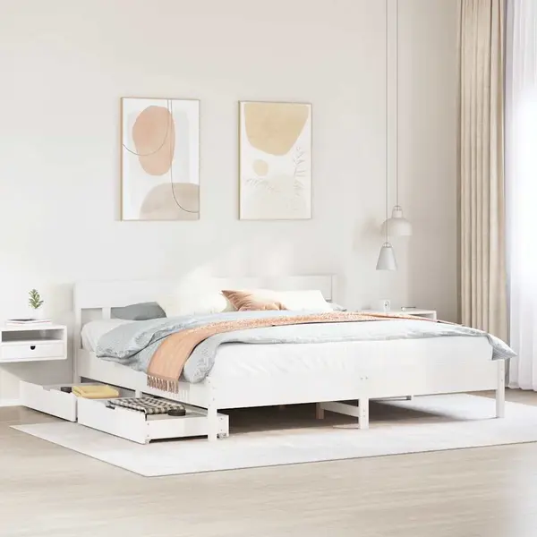 Gossi cadru de pat fara saltea, alb, 180x200 cm, lemn masiv pin