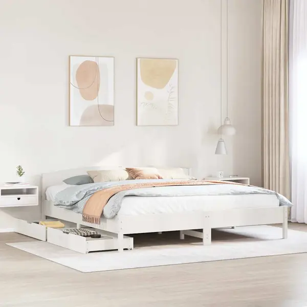 Gossi cadru de pat fara saltea, alb, 180x200 cm, lemn masiv pin