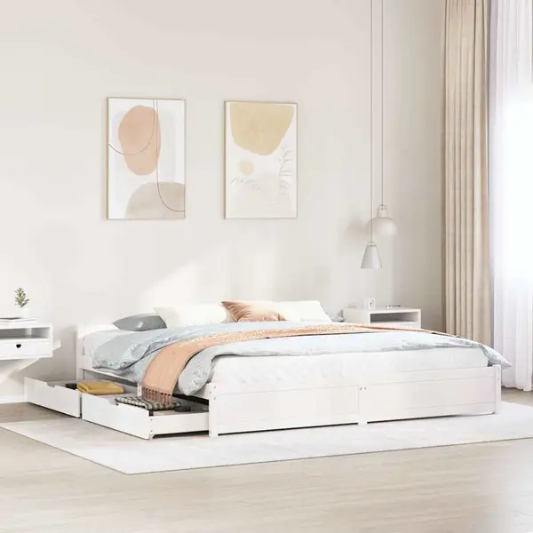 Gossi cadru de pat fara saltea, alb, 180x200 cm, lemn masiv pin