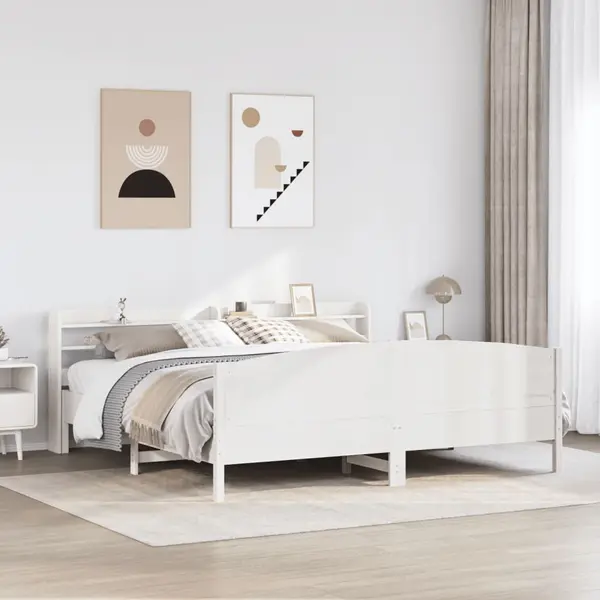 Gossi cadru de pat fara saltea, alb, 180x200 cm, lemn masiv pin