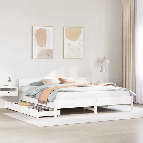 Gossi cadru de pat fara saltea, alb, 180x200 cm, lemn masiv pin