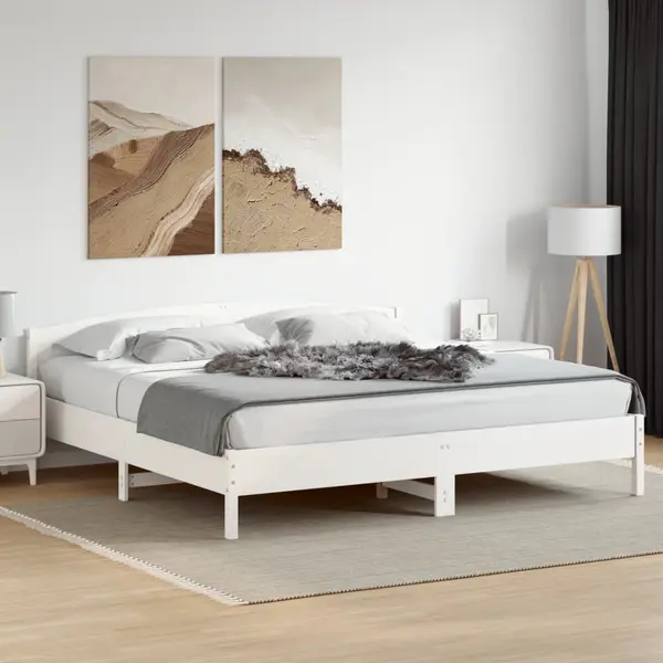 Gossi cadru de pat fara saltea, alb, 180x200 cm, lemn masiv pin