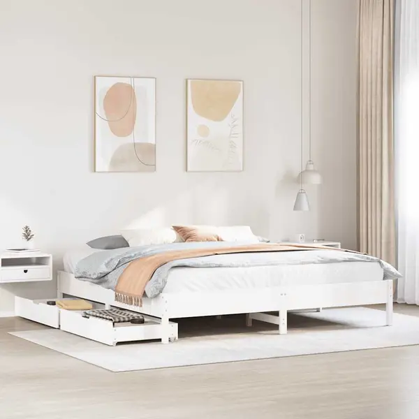 Gossi cadru de pat fara saltea, alb, 180x200 cm, lemn masiv pin