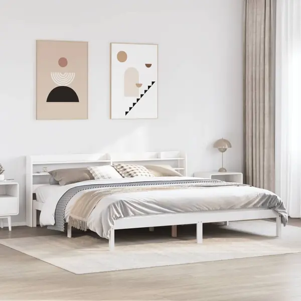 Gossi cadru de pat fara saltea, alb, 200x200 cm, lemn masiv pin