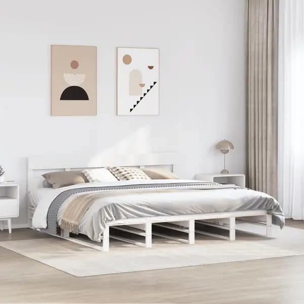 Gossi cadru de pat fara saltea, alb, 200x200 cm, lemn masiv pin