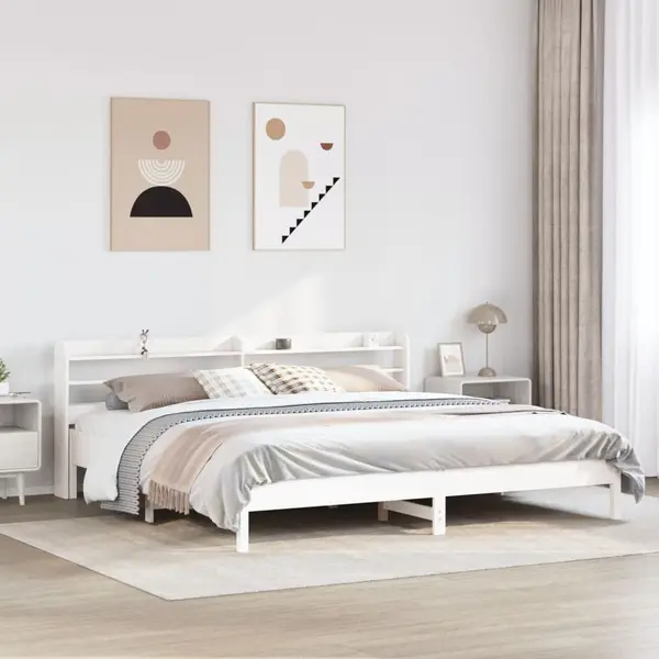 Gossi cadru de pat fara saltea, alb, 200x200 cm, lemn masiv pin