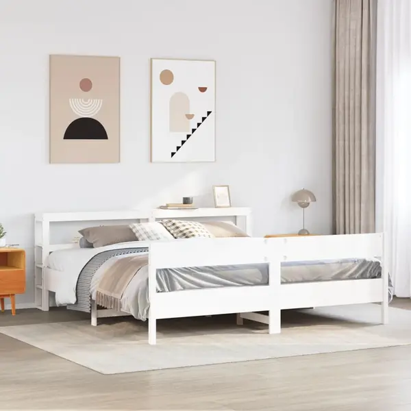 Gossi cadru de pat fara saltea, alb, 200x200 cm, lemn masiv pin