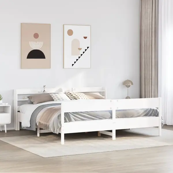 Gossi cadru de pat fara saltea, alb, 200x200 cm, lemn masiv pin