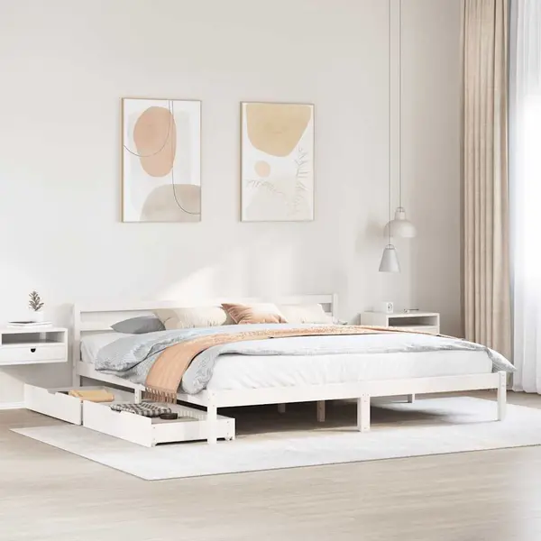 Gossi cadru de pat fara saltea, alb, 200x200 cm, lemn masiv pin