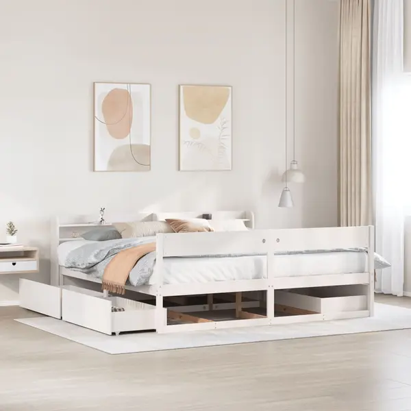 Gossi cadru de pat fara saltea, alb, 200x200 cm, lemn masiv pin