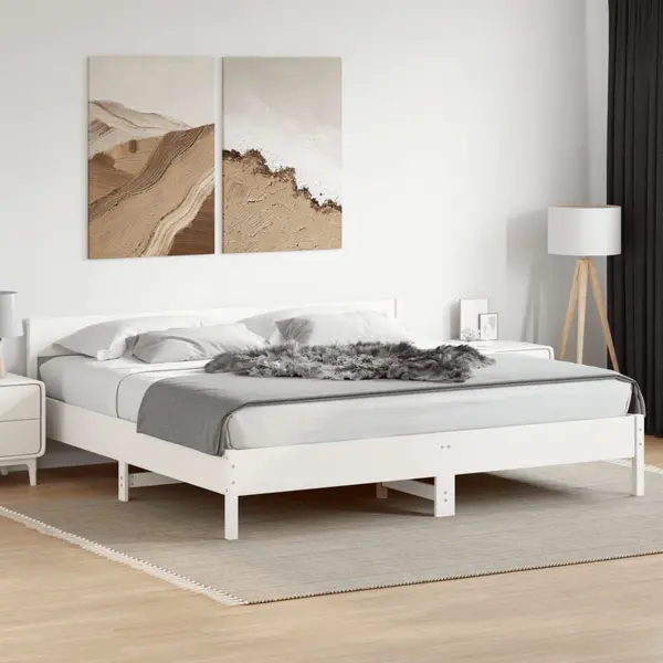 Gossi cadru de pat fara saltea, alb, 200x200 cm, lemn masiv pin
