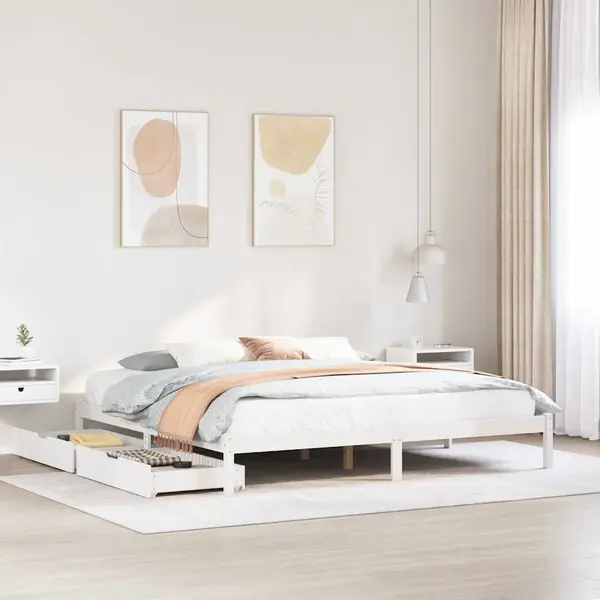 Gossi cadru de pat fara saltea, alb, 200x200 cm, lemn masiv pin