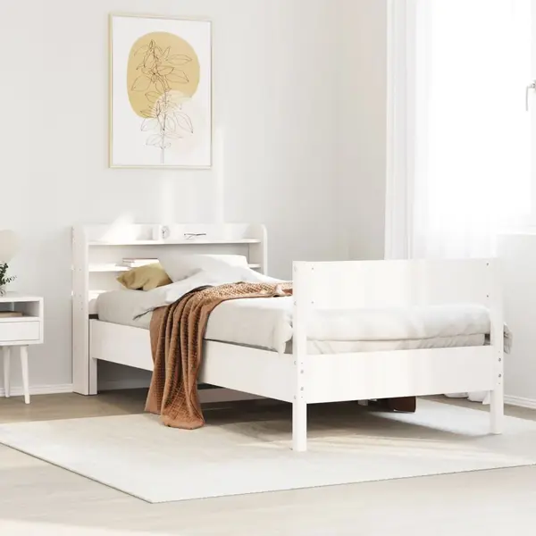 Gossi cadru de pat fara saltea, alb, 75x190 cm, lemn masiv de pin