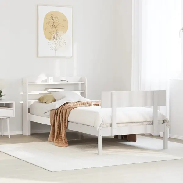 Gossi cadru de pat fara saltea, alb, 75x190 cm, lemn masiv de pin