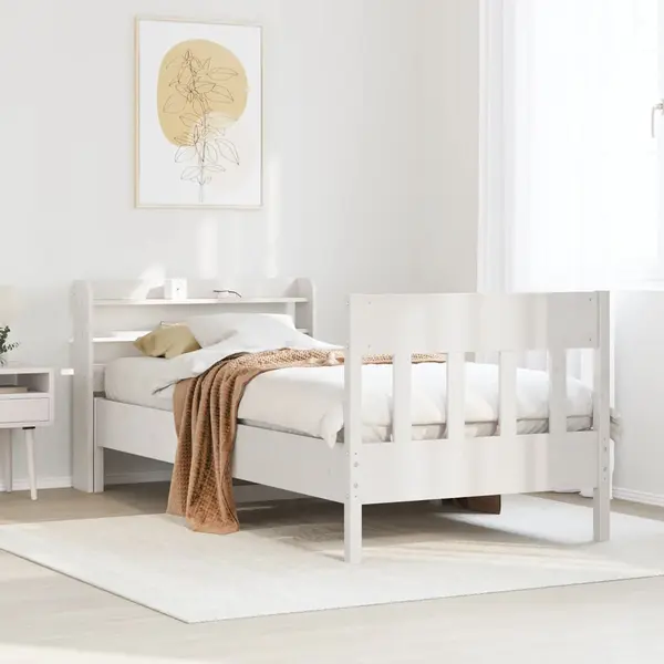 Gossi cadru de pat fara saltea, alb, 75x190 cm, lemn masiv de pin