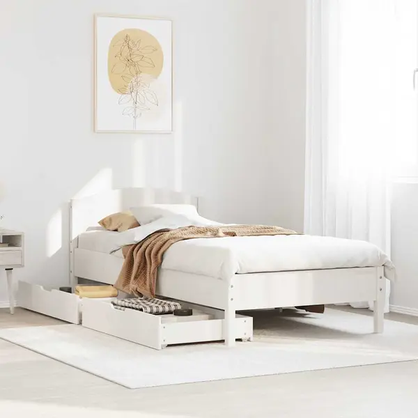 Gossi cadru de pat fara saltea, alb, 75x190 cm, lemn masiv de pin