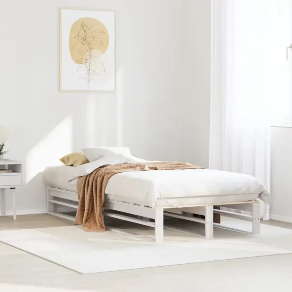 Gossi cadru de pat fara saltea, alb, 90x200 cm, lemn masiv pin