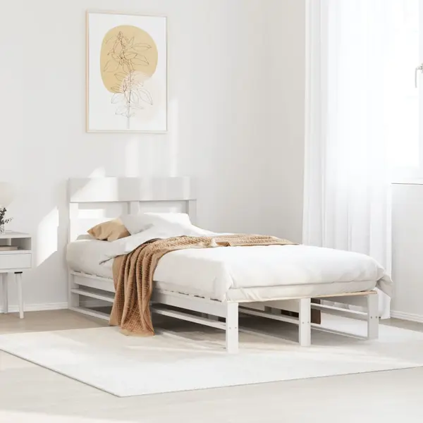 Gossi cadru de pat fara saltea, alb, 90x200 cm, lemn masiv pin