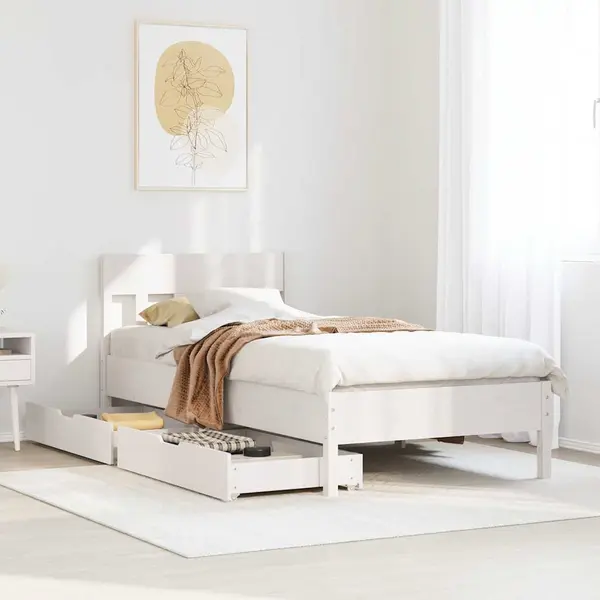 Gossi cadru de pat fara saltea, alb, 90x200 cm, lemn masiv pin