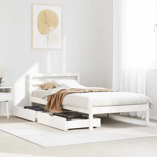 Gossi cadru de pat fara saltea, alb, 90x200 cm, lemn masiv pin