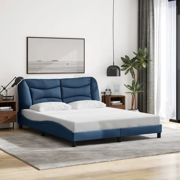 Gossi cadru de pat fara saltea, albastru, 160x200 cm, textil