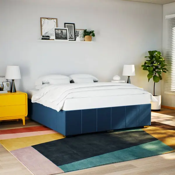 Gossi cadru de pat fara saltea, albastru, 200x200 cm, textil