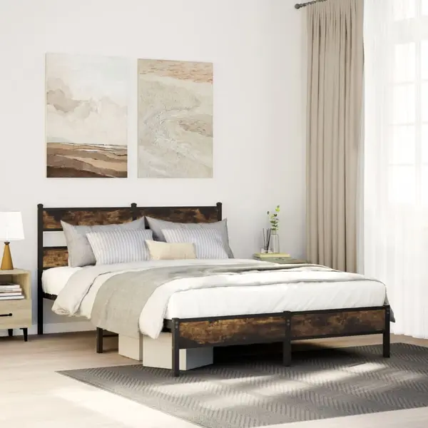 Gossi cadru de pat fara saltea, cu tablie, stejar sonoma, 140x200 cm
