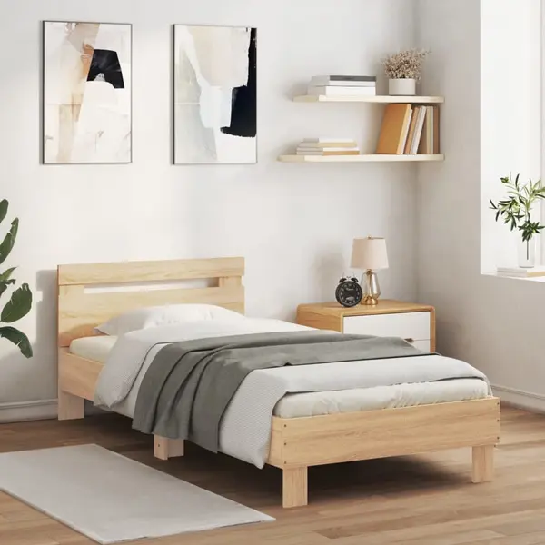 Gossi cadru de pat fara saltea, cu tablie, stejar sonoma, 90x200 cm