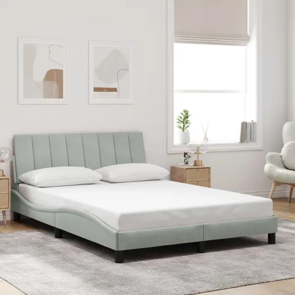 Gossi cadru de pat fara saltea, gri deschis, 120x200 cm, catifea
