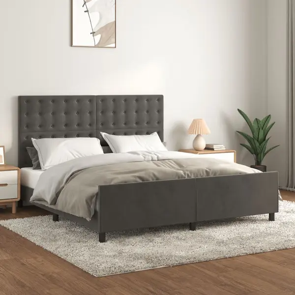Gossi cadru de pat fara saltea, gri inchis, 160x200 cm, catifea