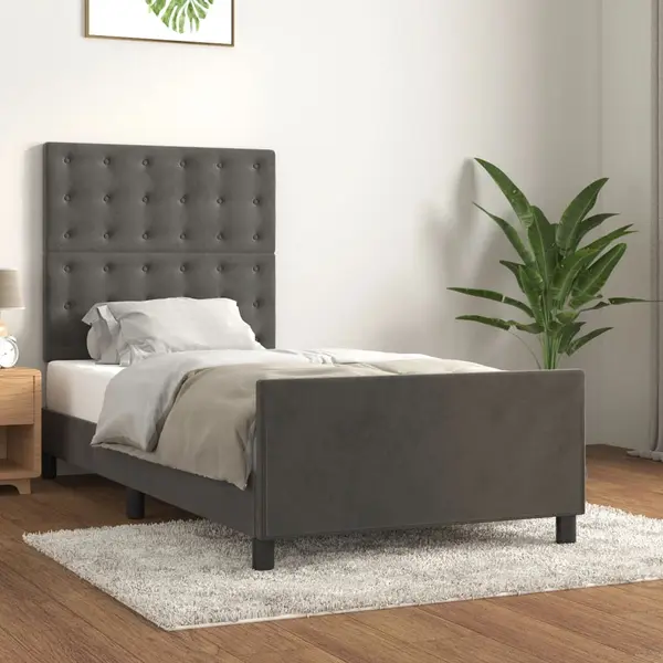 Gossi cadru de pat fara saltea, gri inchis, 80x200 cm, catifea