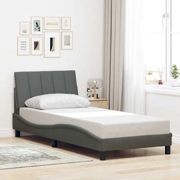 Gossi cadru de pat fara saltea, gri inchis, 90x200 cm, textil