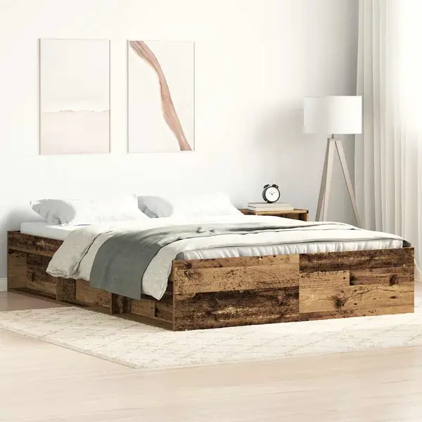 Gossi cadru de pat fara saltea lemn vechi 120x190cm lemn prelucrat