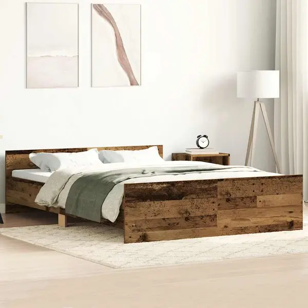 Gossi cadru de pat fara saltea lemn vechi 140x190cm lemn prelucrat