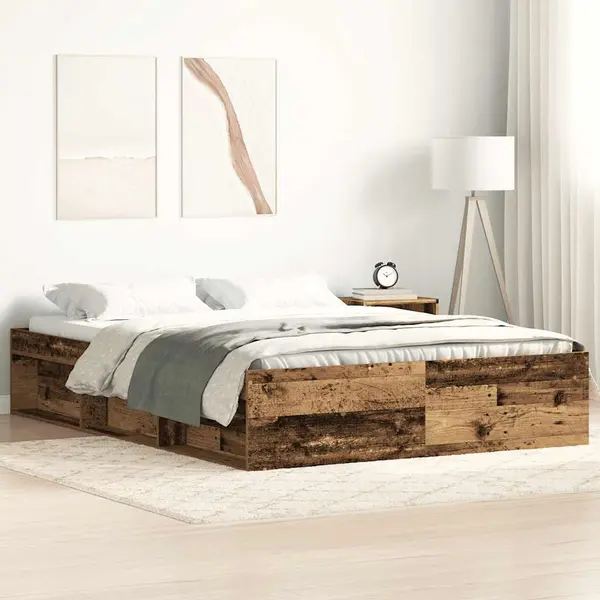 Gossi cadru de pat fara saltea lemn vechi 140x190cm lemn prelucrat