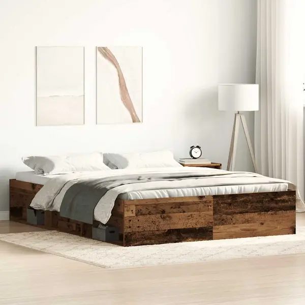 Gossi cadru de pat fara saltea lemn vechi 150x200cm lemn prelucrat