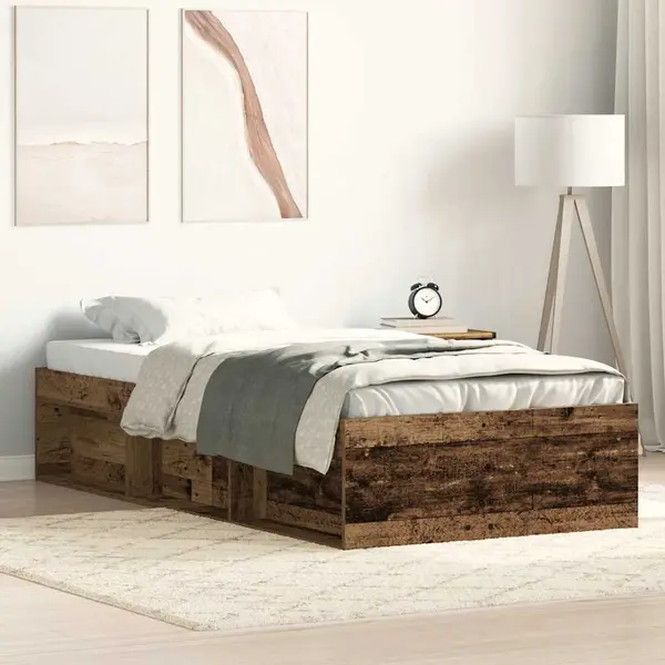 Gossi cadru de pat fara saltea lemn vechi 90x200cm lemn prelucrat