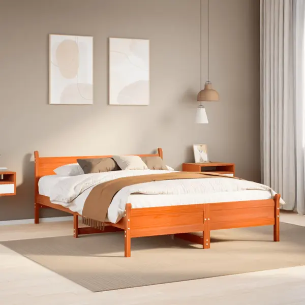 Gossi cadru de pat fara saltea, maro ceruit 140x200 cm lemn masiv pin