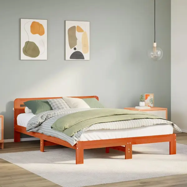 Gossi cadru de pat fara saltea, maro ceruit 150x200 cm lemn masiv pin