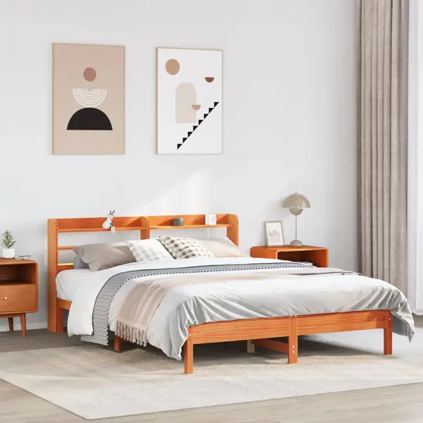 Gossi cadru de pat fara saltea, maro ceruit 150x200 cm lemn masiv pin