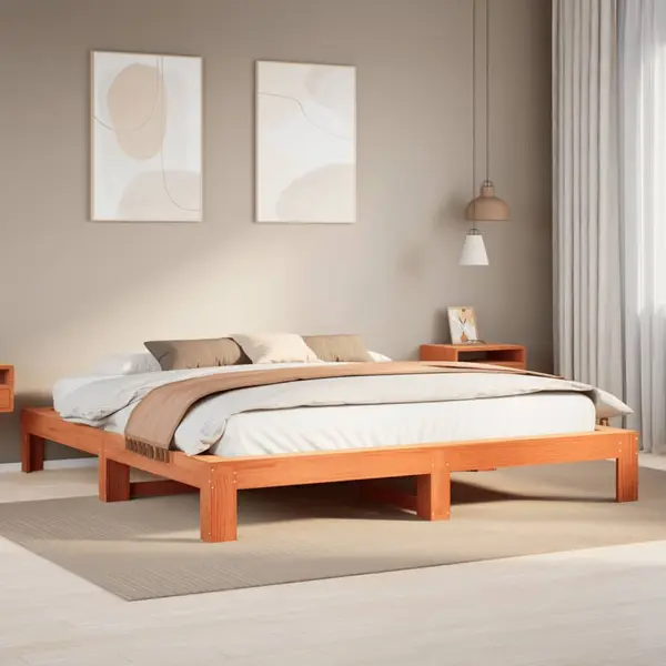 Gossi cadru de pat fara saltea, maro ceruit 180x200 cm lemn masiv pin
