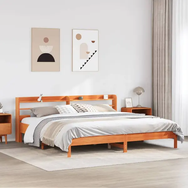 Gossi cadru de pat fara saltea, maro ceruit 200x200 cm lemn masiv pin