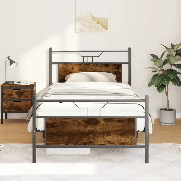 Gossi cadru de pat fara saltea stejar afumat 107x203cm lemn prelucrat