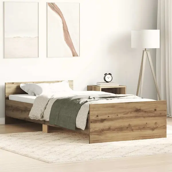 Gossi cadru de pat fara saltea stejar artisan 90x200cm lemn prelucrat