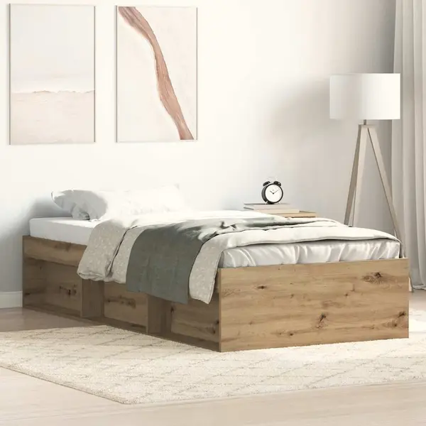 Gossi cadru de pat fara saltea stejar artisan 90x200cm lemn prelucrat