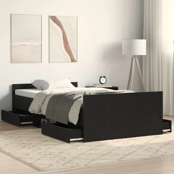 Gossi cadru de pat fara saltea, stejar negru, 100x200 cm, lemn