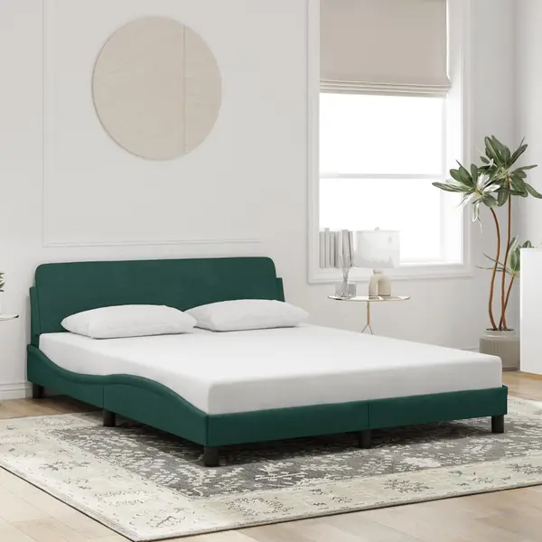 Gossi cadru de pat fara saltea, verde inchis, 160x200 cm, catifea
