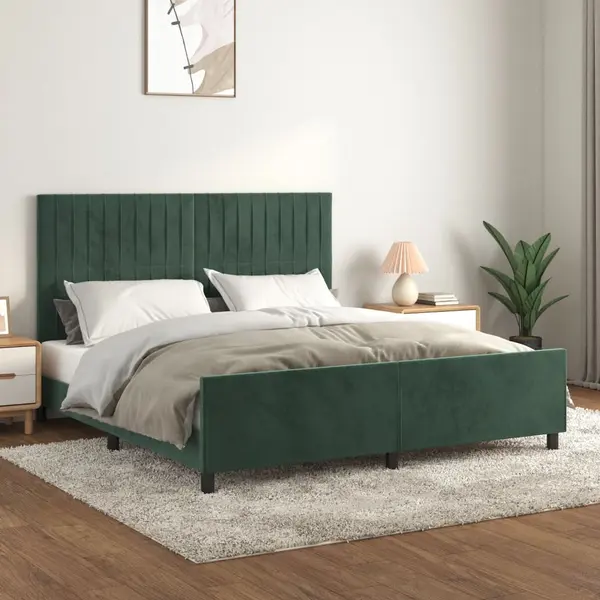 Gossi cadru de pat fara saltea, verde inchis, 160x200 cm, catifea